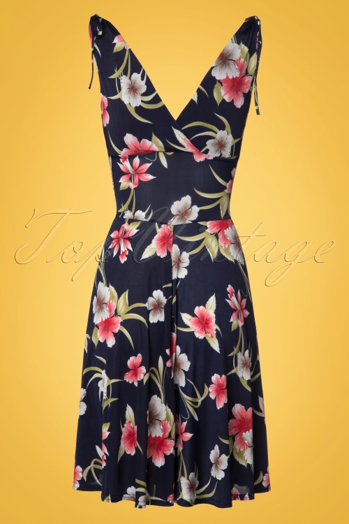 Vintage Chic for Topvintage - Grecian Flower Dress Années 50 en Bleu Marine 5