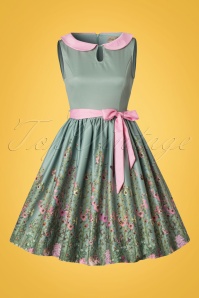 Lindy Bop - 50s Beattie Countryside Floral Swing Dress in Green 4
