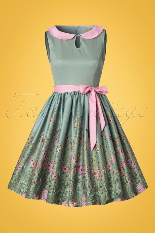 Lindy Bop - Beattie Countryside Floral Swing-jurk in groen 4