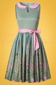 Lindy Bop - 50s Beattie Countryside Floral Swing Dress in Green 3