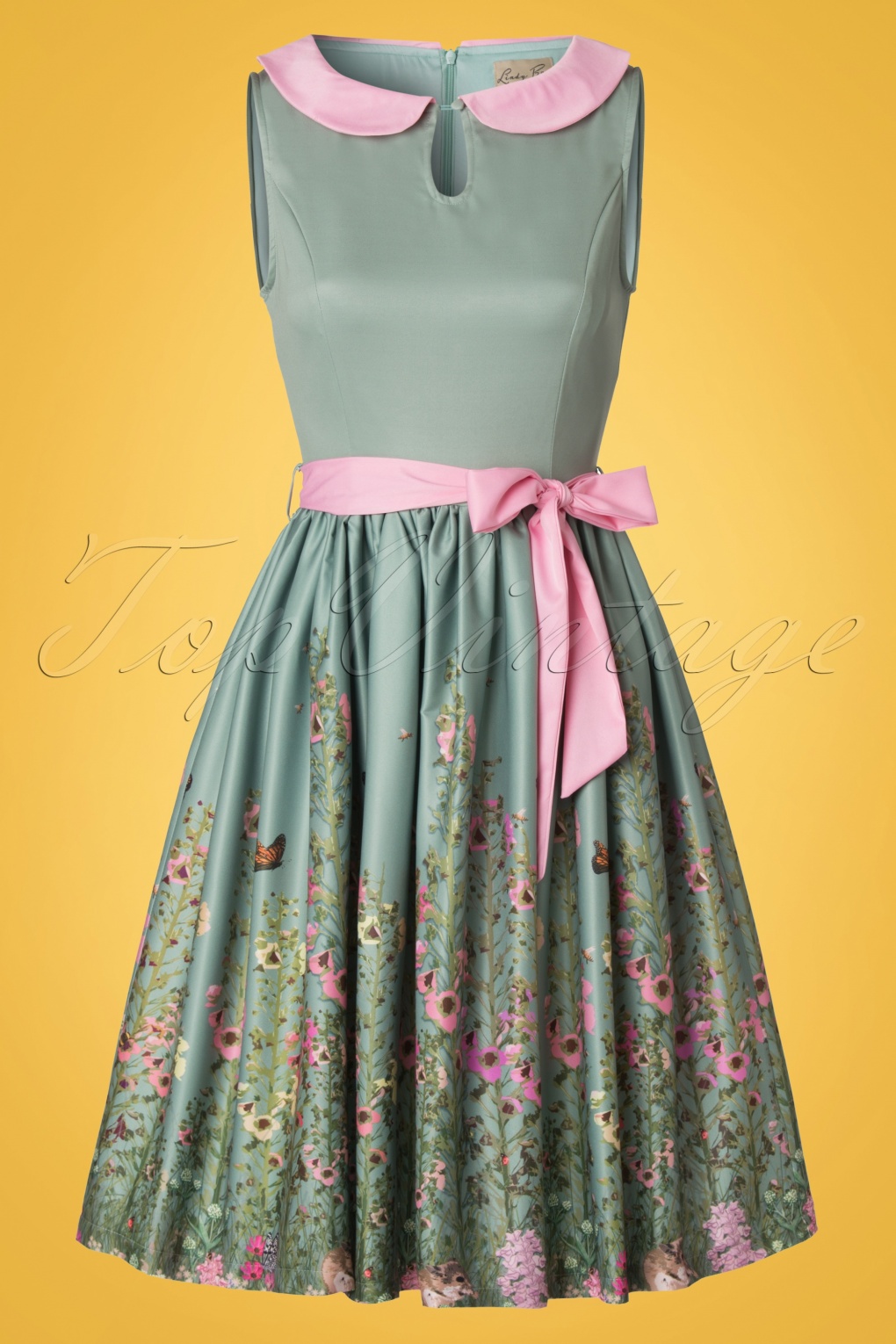 50s Beattie Countryside Floral Swing Dress in Green