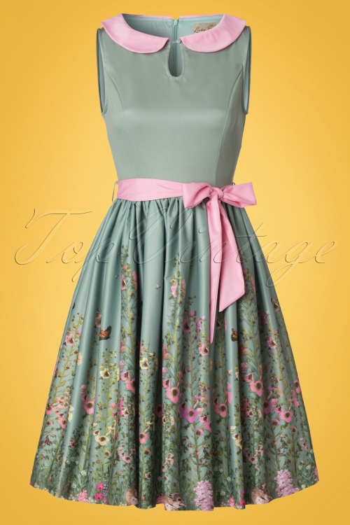 Lindy Bop - Beattie Countryside Floral Swing-jurk in groen 3