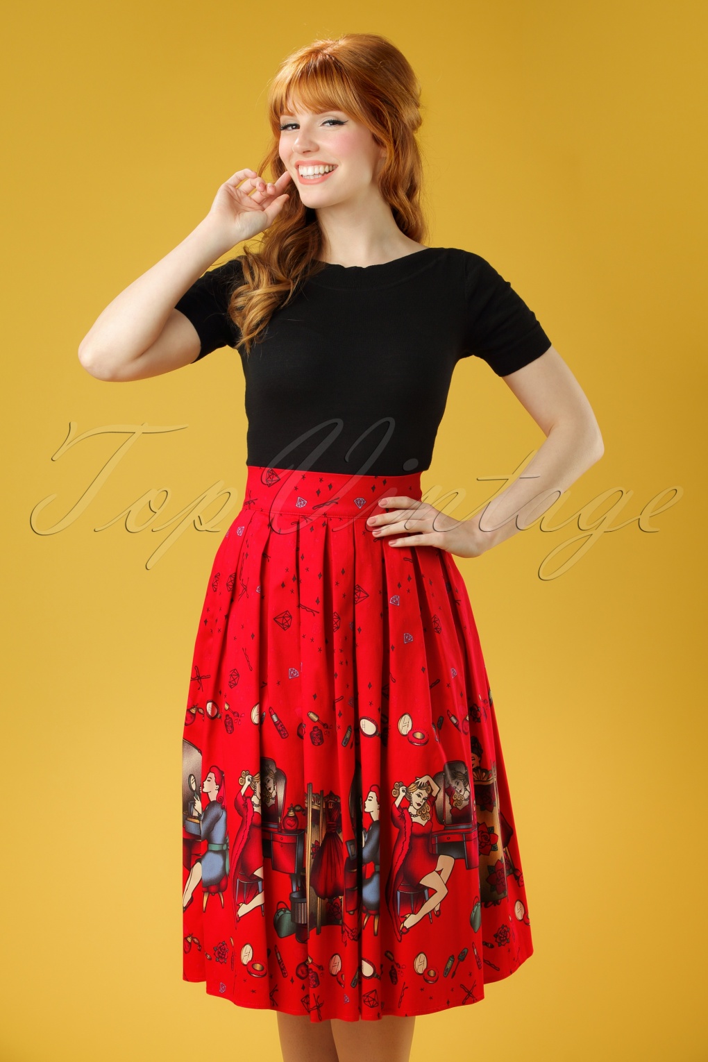 50s Vanity Swing Skirt in Bright Red