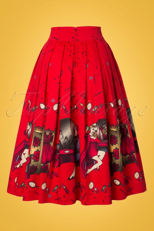 Banned Retro - 50s Vanity Swing Skirt in Bright Red 3