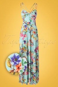 Vintage Chic for Topvintage - Tropische maxi-jurk met meerdere bandjes in aqua 2