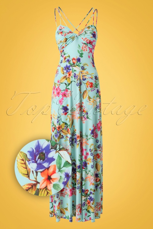 Vintage Chic for Topvintage - 60s Tropical Multi Strap Maxi Dress in Aqua 2