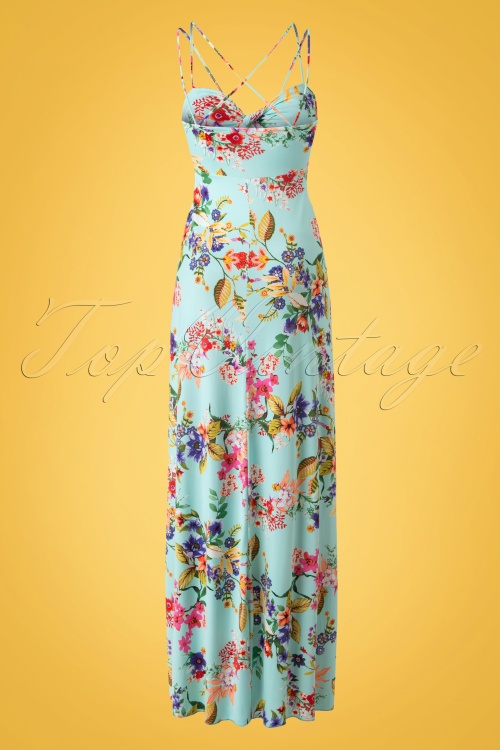 Vintage Chic for Topvintage - Tropische maxi-jurk met meerdere bandjes in aqua 5