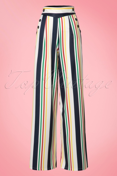 Vixen - 40s Hailey Striped Trousers in White 2
