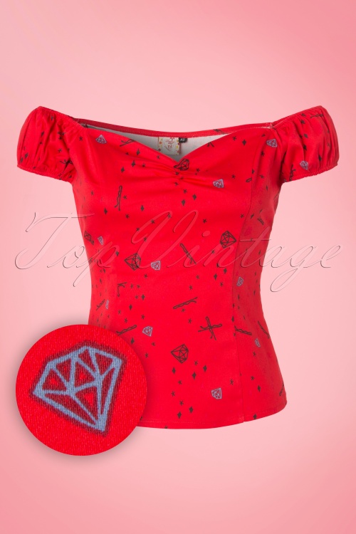 Banned Retro - 50s Vanity Top in Bright Red 2