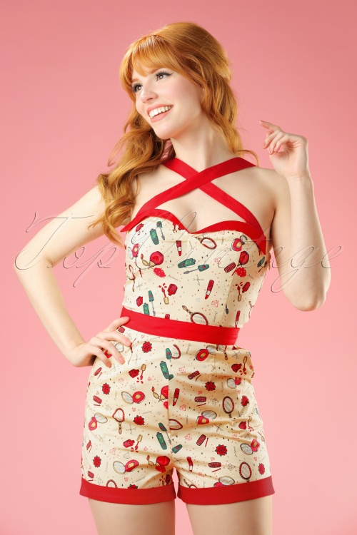 Banned Retro - Sybil playsuit in pastelgeel