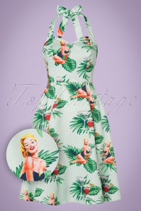 Collectif Clothing - Lori Tropical Pin-Up Girl Swing Dress Années 50 en Menthe 2