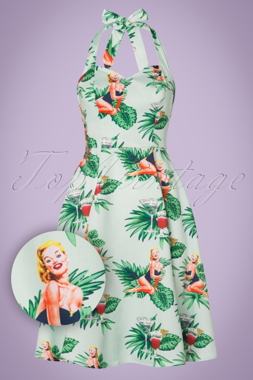 Collectif Clothing - Lori tropische pin-up girl-swingjurk in mintgroen 2
