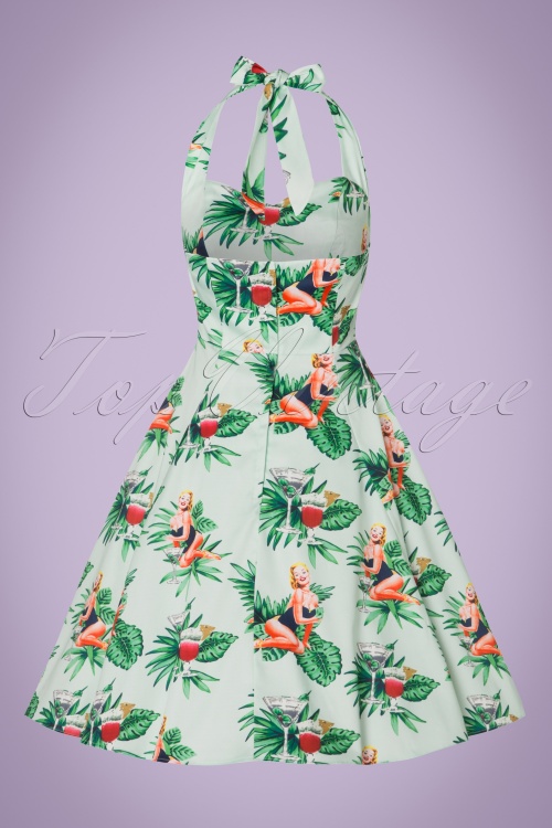 Collectif Clothing - Lori Tropical Pin-Up Girl Swing Dress Années 50 en Menthe 7