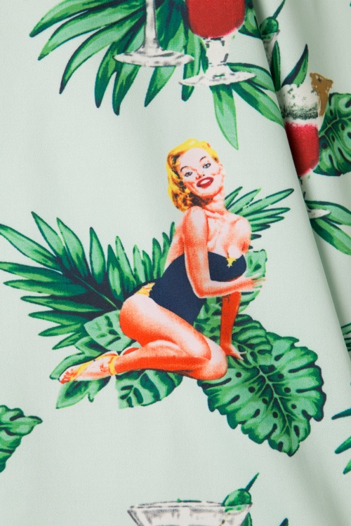 Collectif Clothing - Lori Tropical Pin-Up Girl Swing Dress Années 50 en Menthe 5