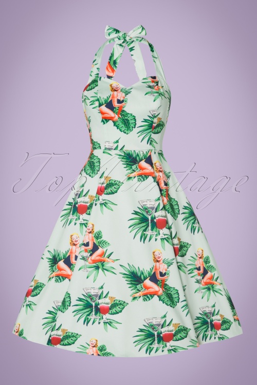 Collectif Clothing - Lori tropische pin-up girl-swingjurk in mintgroen 3