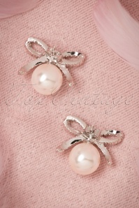 LoveRocks - 40s Pearl and Delicate Bow Earrings in Silver 3