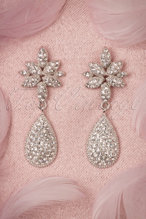 LoveRocks - Diamond Tear Drop Earrings Années 40 en Argent