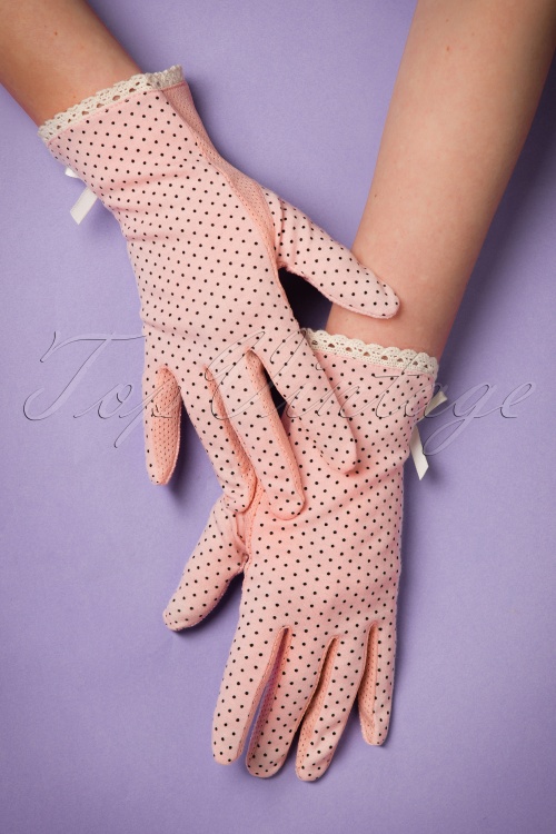 Collectif Clothing - Christine Polka Bracelet Gloves Années 50 en Rose