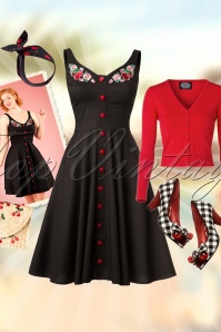 Bunny - Lulu Cherry Swing Dress Années 50 en Noir  8