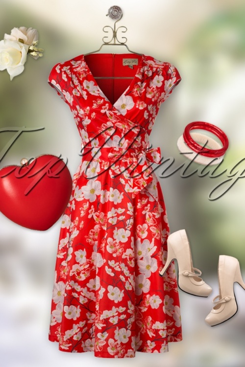 Lindy Bop - 50s Dawn Flower Swing Dress in Red 8