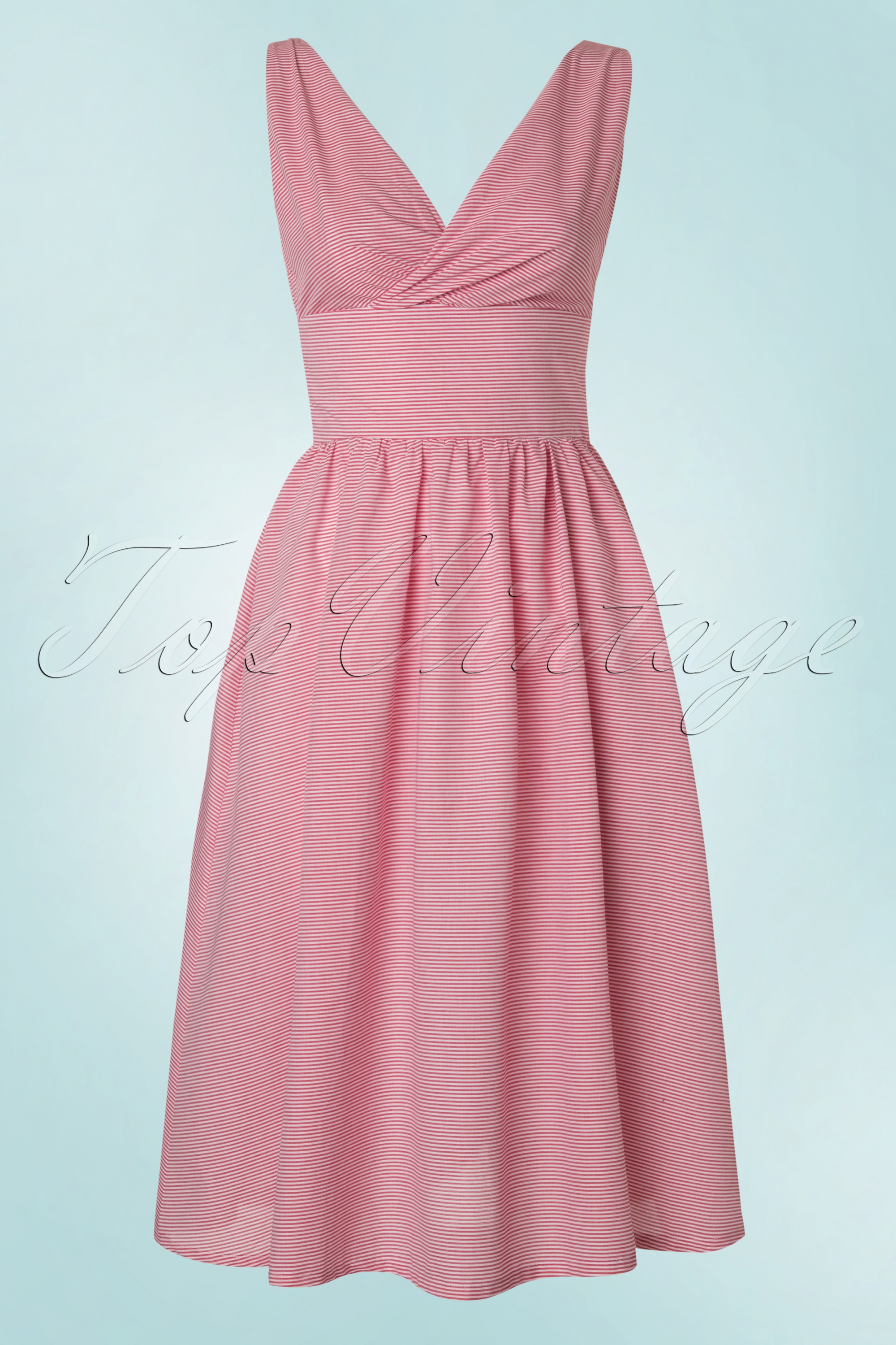 Banned Retro - Front Row gestreepte swingjurk in rood en wit 2