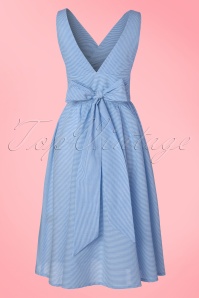 Banned Retro - 50s Front Row Striped Swing Dress in Blue and White 3