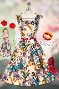 Hearts & Roses - Pansies Floral Swing Dress Années 60 en Crème 9