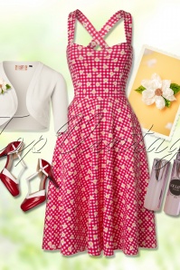 Vintage Chic for Topvintage - Judith Kariertes Swing-Kleid in Rot und Weiß 6