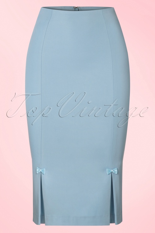 Banned Retro - 50s Guideing Light Pencil Skirt in Baby Blue 2