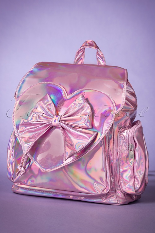 Banned Retro - Nyla Backpack Années 60 en Rose Holographe 2