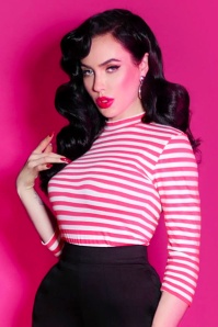 Vixen by Micheline Pitt - 50s Bad Girl Top in Pink and White Stripes