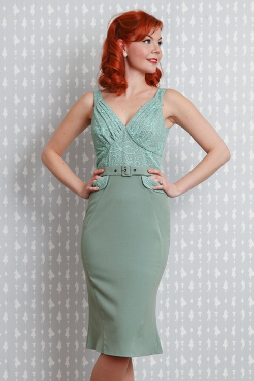 Miss Candyfloss - 50s Elvy Beads Pencil Dress in Mint 3