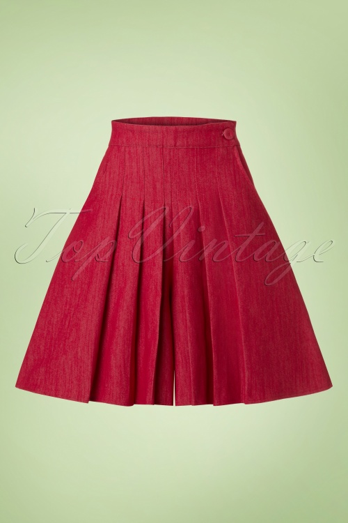 Miss Candyfloss - Vivian Wide Leg Shorts Années 50 en Rouge