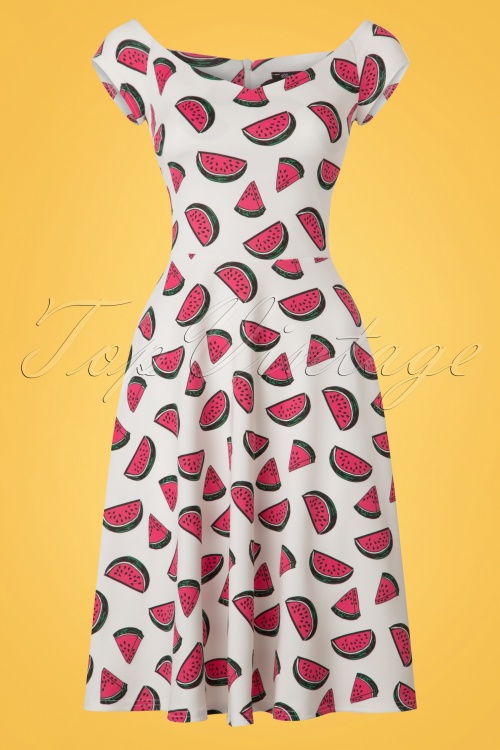 Vintage Chic for Topvintage - Emma Wassermelonen-Swing-Kleid in Weiß 2