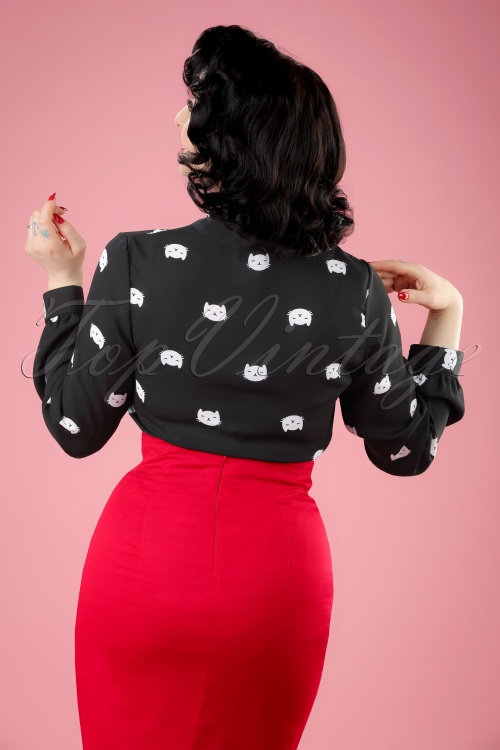 Retrolicious - 60s Cat Bow Blouse in Black 5