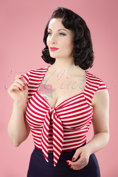 Steady Clothing - 50s Tatiana Tie Top in Red and White Stripes