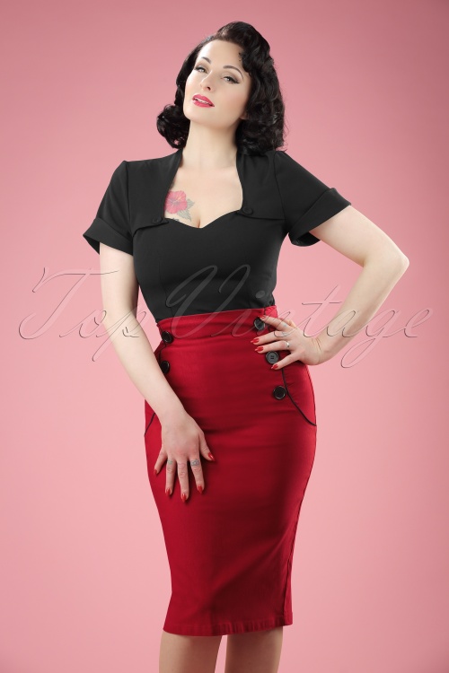 Steady Clothing - TopVintage exclusive ~ Vivian Pencil Skirt Années 50 en Rouge