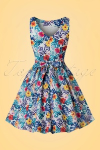 Lady V by Lady Vintage - TopVintage exclusive ~ Tea Tropical Leaves Swing Dress Années 50 en Bleu Clair 6