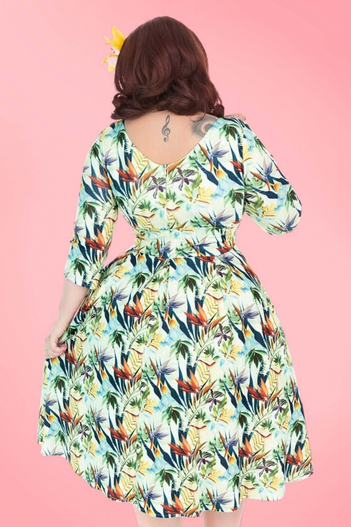 Lady Voluptuous by Lady Vintage - 50s Marcella Tropical Dress in Cream 2