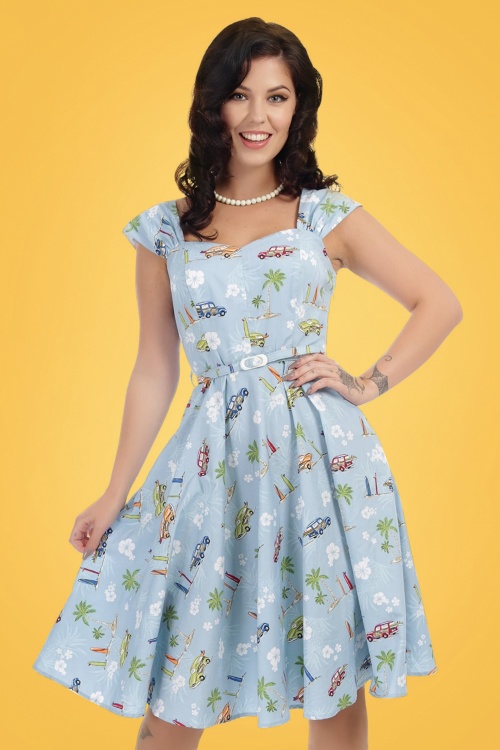 Aida Zak - Sandra Car Swing Dress Années 50 en Bleu Clair 8