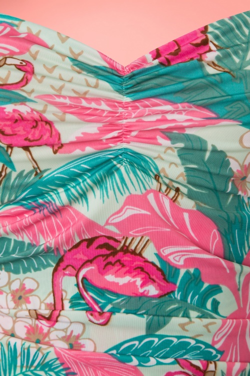 50s Flamingo Sarong Front Swimsuit in Mint