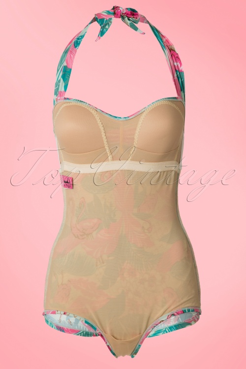 Bettie Page Swimwear - 50s Flamingo Sarong Front Swimsuit in Mint 7