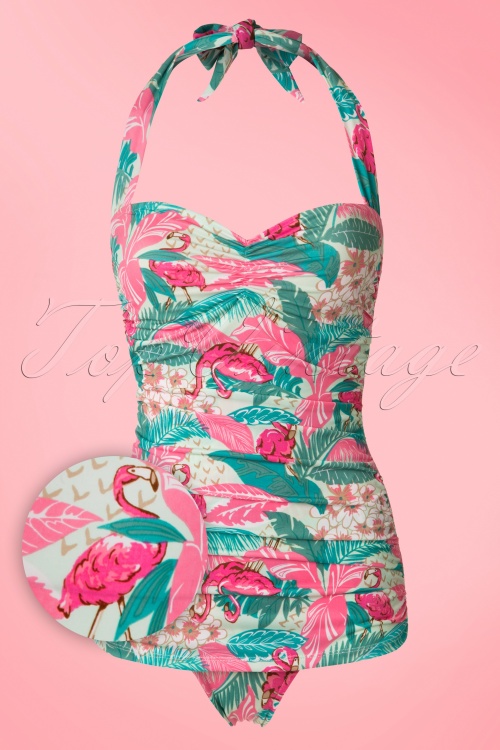 Bettie Page Swimwear - Flamingo Sarong-badpak aan de voorkant in mintgroen