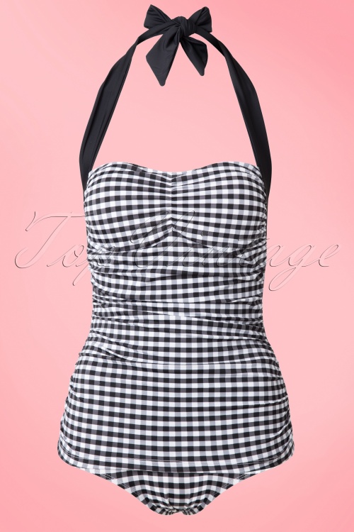 Bunny - 50s Elsie Gingham Swimsuit in Black and White 3