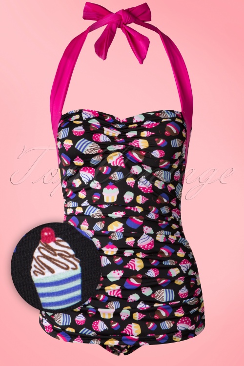 Girl Howdy - 50s Cupcakes One Piece Swimsuit in Black 2