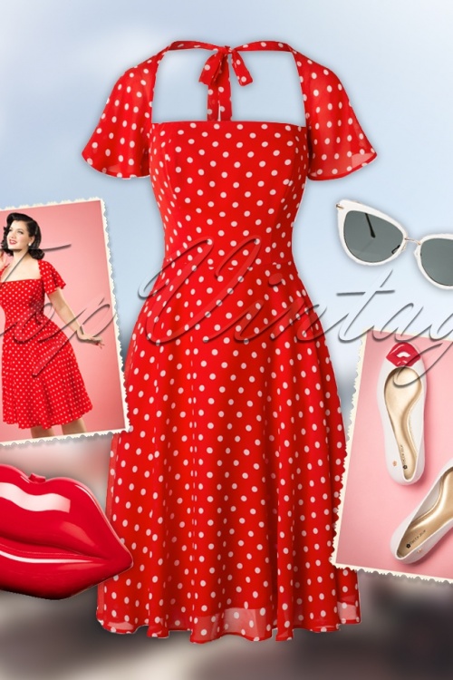 Aida Zak - 50s Juliet Polka Dot Swing Dress in Red 7