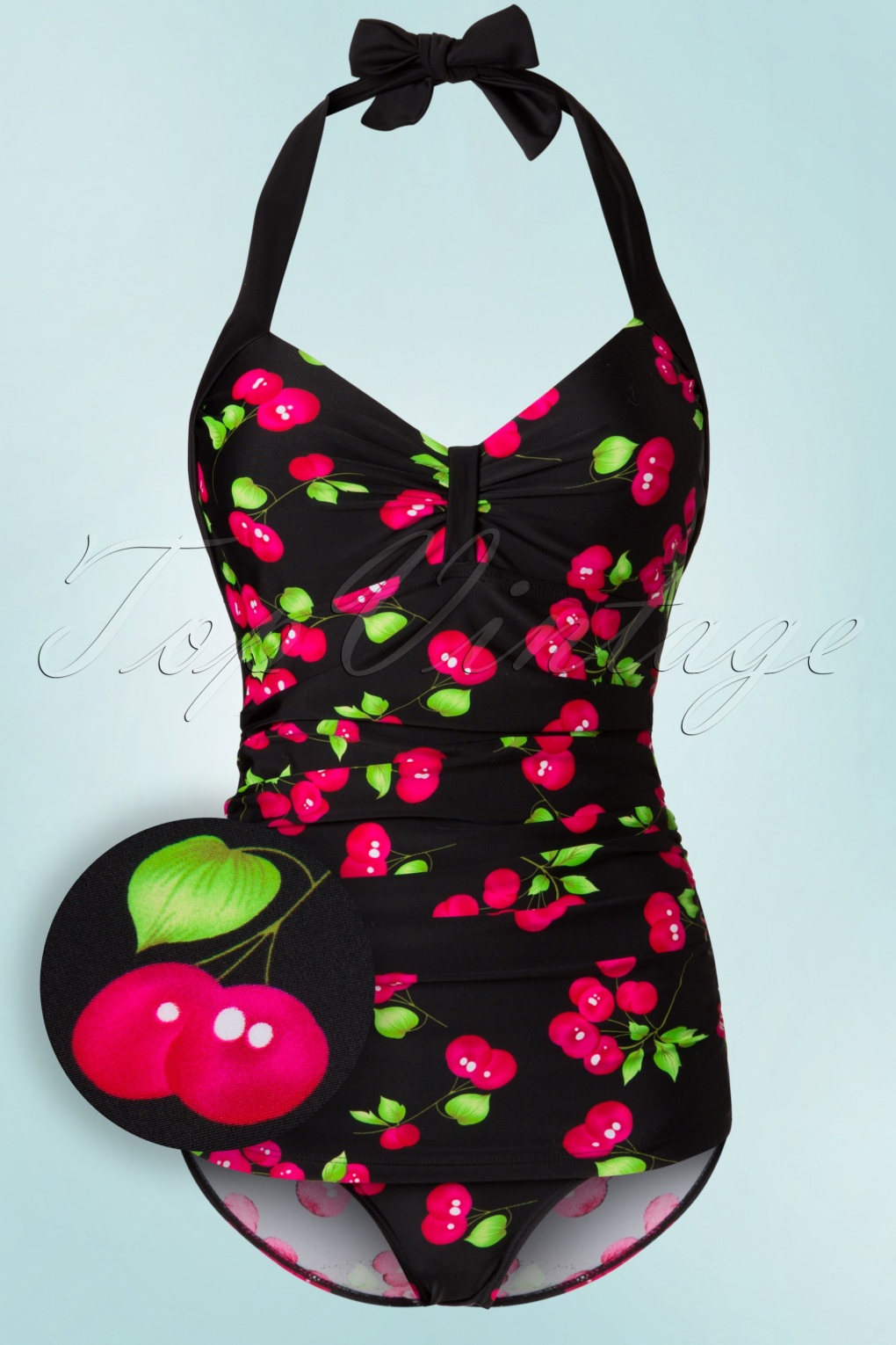 50s Cherry Swimsuit in Black