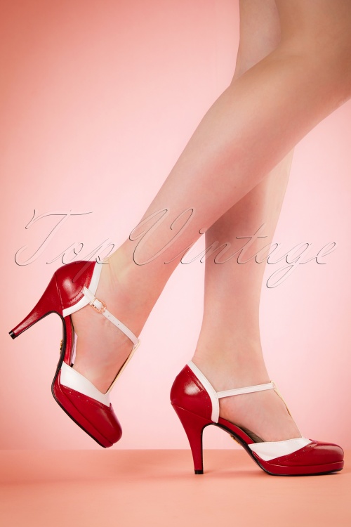 50s Anne T-Strap Pumps in Red and White