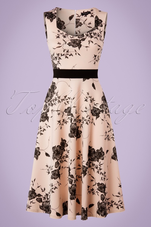Vintage Chic for Topvintage - TopVintage Exclusive ~ 50s Veronique Floral Swing Dress in Nude