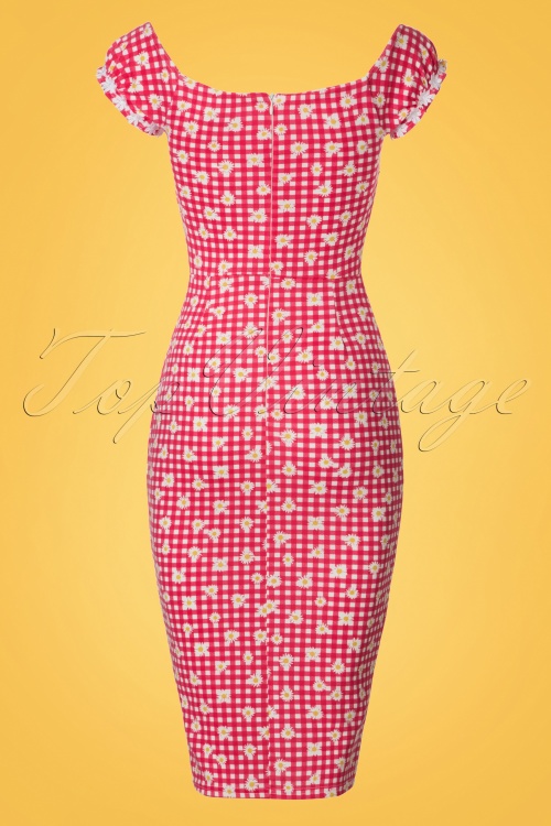 Vintage Chic for Topvintage - Rachel Checked Pencil Dress Années 50 en Rouge et Blanc 5